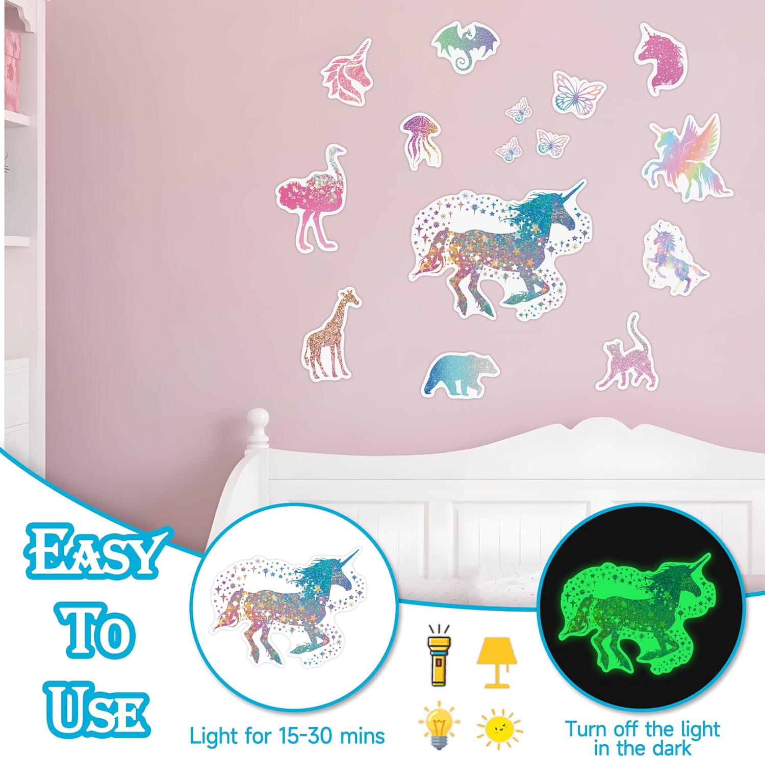 Glow in The Dark Unicorns Wall Decals