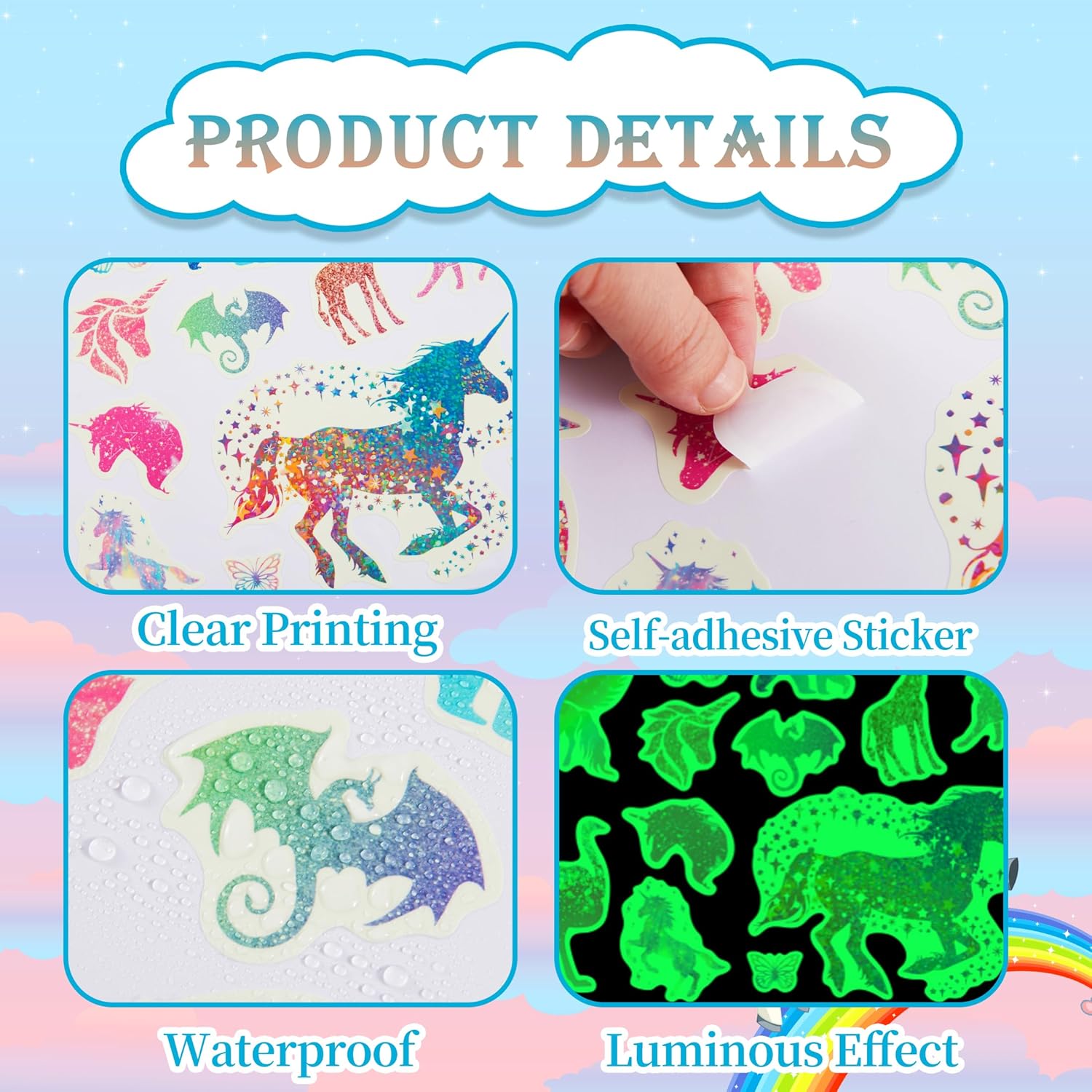 Glow in The Dark Unicorns Wall Decals